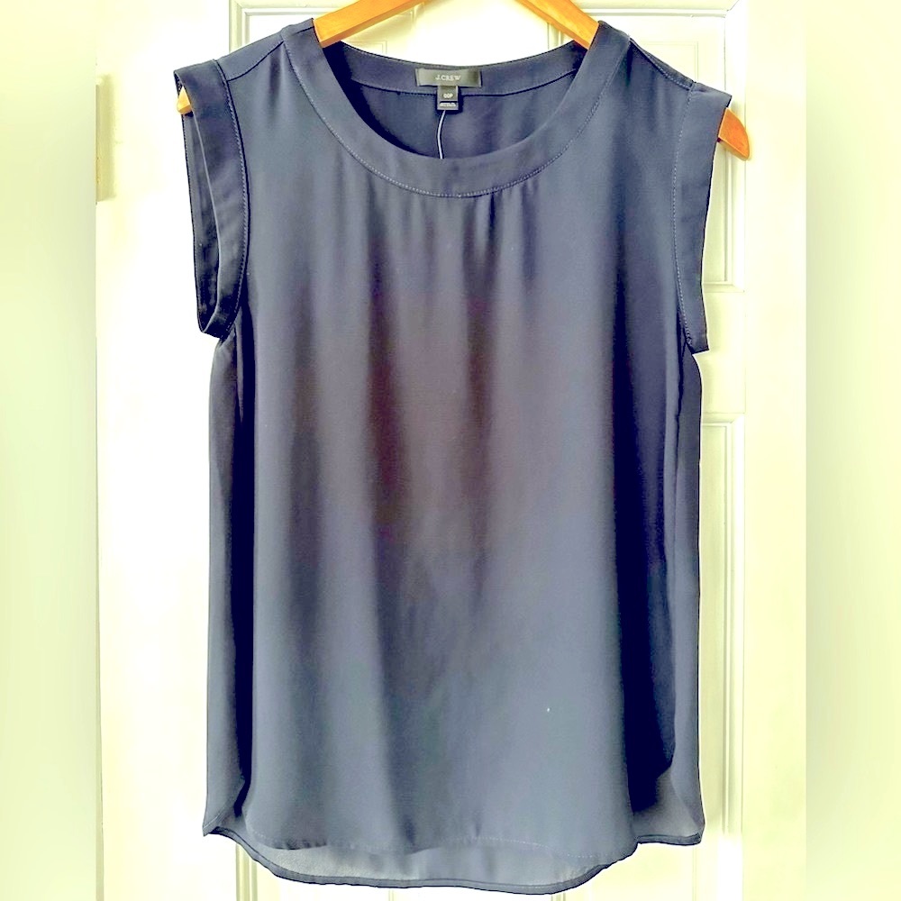 J. Crew Women's Navy Blue Sleeveless Drapey Blouse- Size 00P